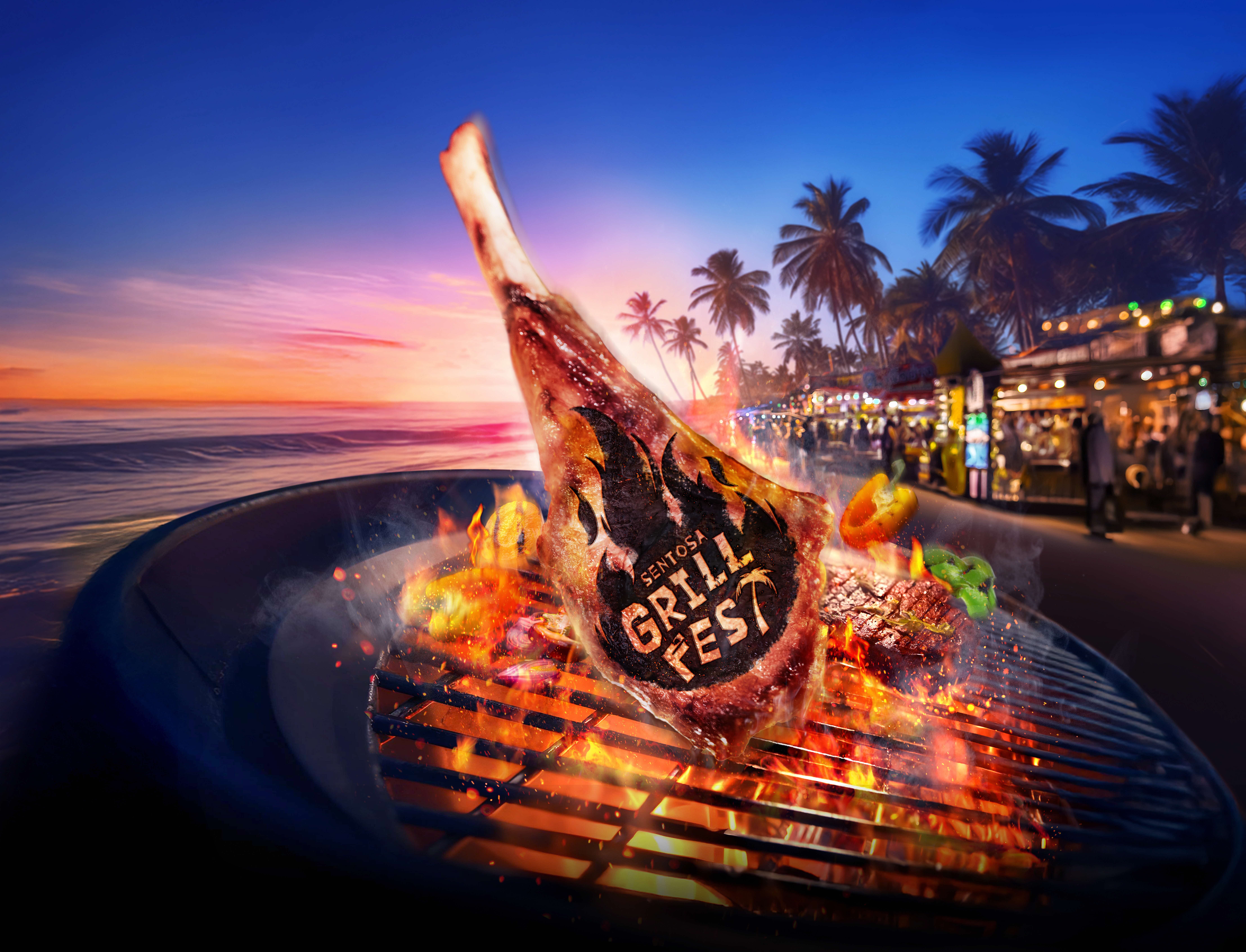 A visual of a burning grilled steak that says GrillFest